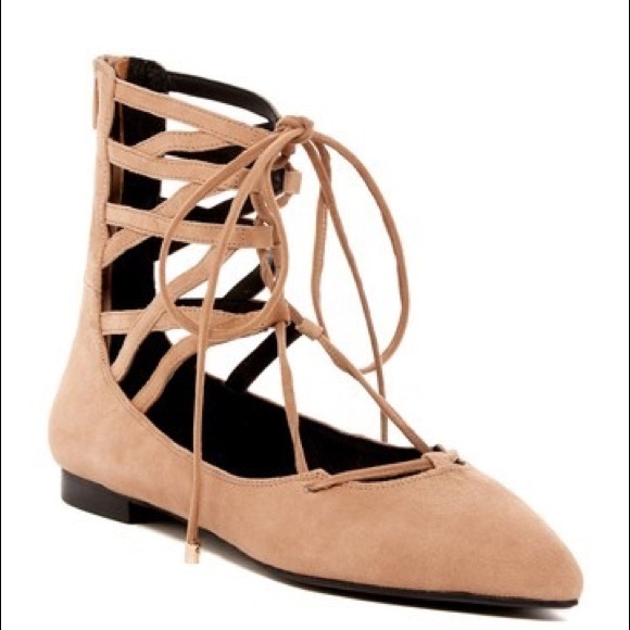 Jeffrey Campbell Taupe Shay Lace-up Flat - Picture 2 of 4